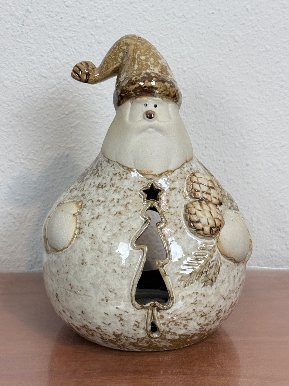 Vintage Ceramic Santa Tea Light Candle Holder 8.5 inch Cream
